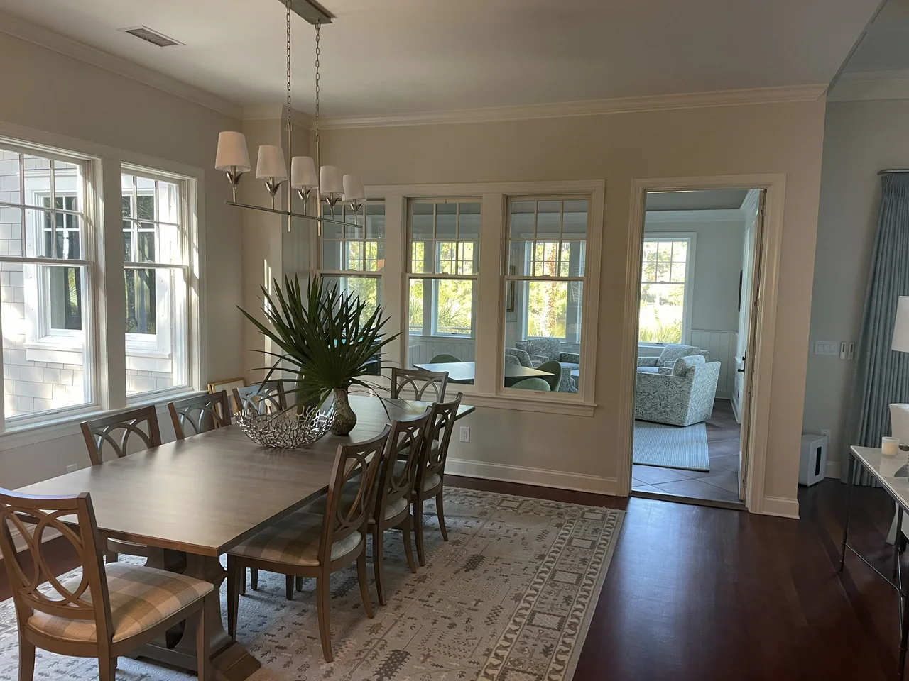 Dining room framed by windows
